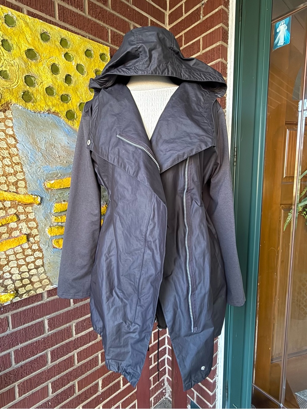 Mondetta Black Hooded Trench Coat with Knit Sleeves